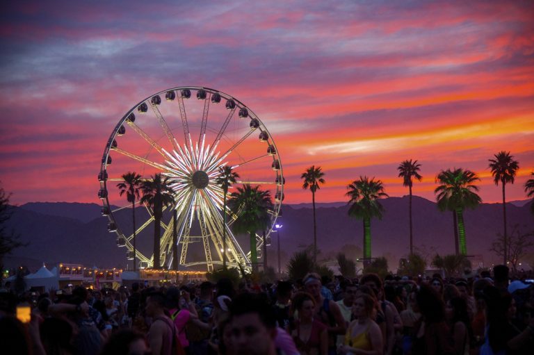 The sun sets over the Coachella Music & Arts Festival at the Empire Polo Club on Saturday, April 21, 2018, in Indio, Calif. (Photo by Amy Harris/Invision/AP)