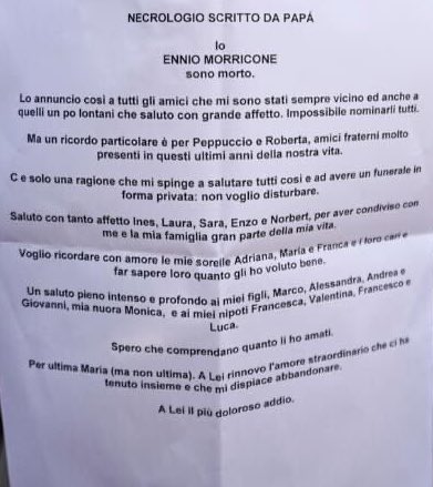 Necrologio Ennio Morricone