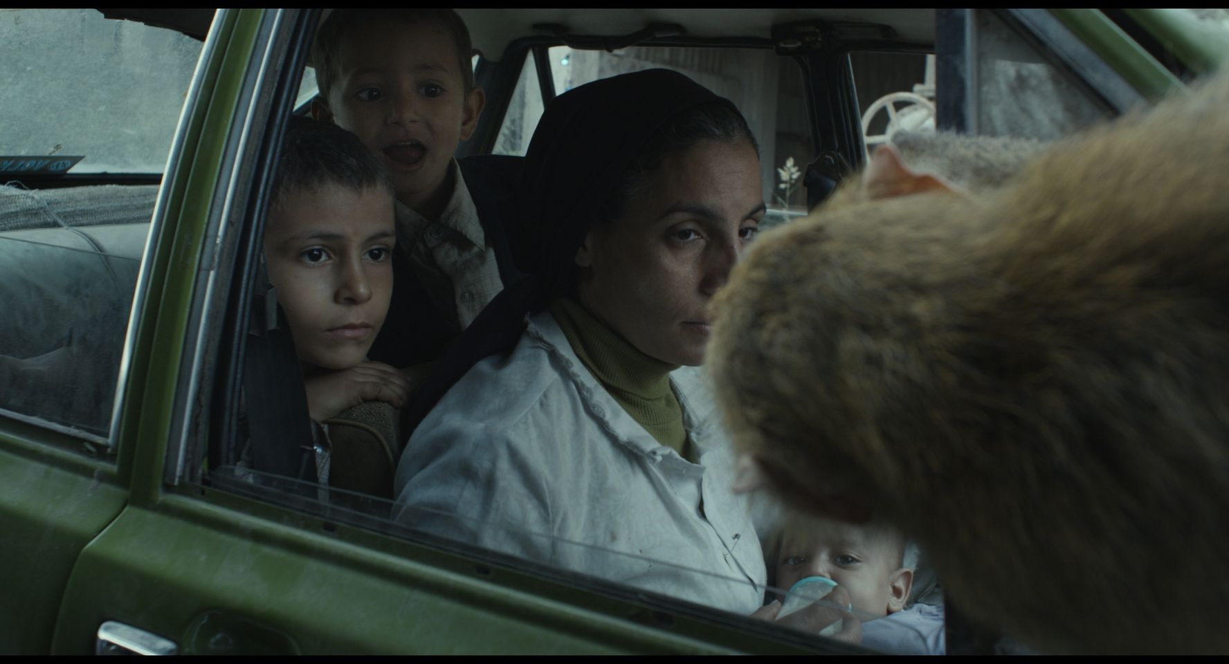 una donna con dei bambini seduti in macchina