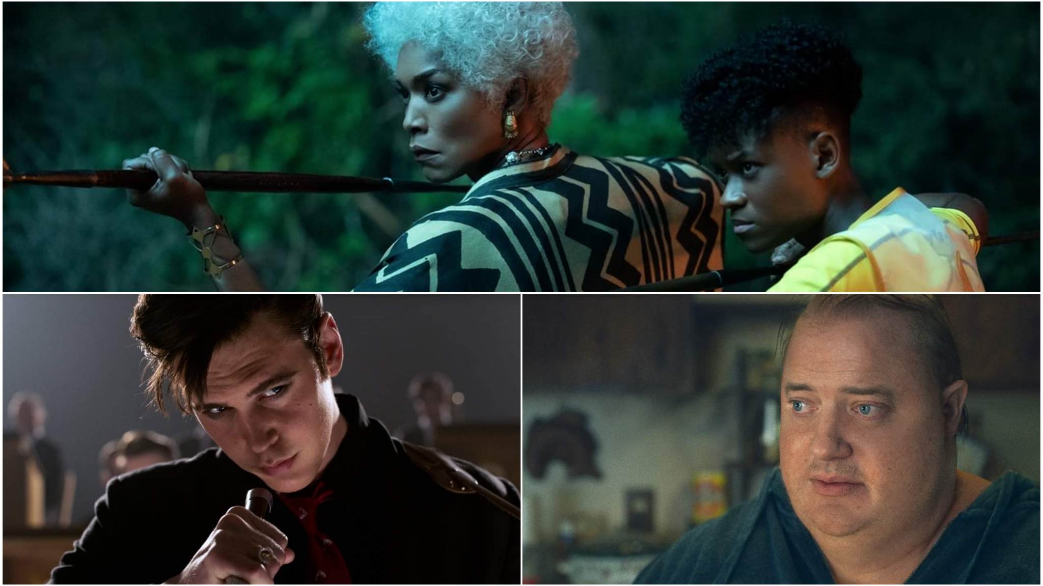 collage di immagini dei film Elvis, The Whale e Black Panther Wakanda Forever