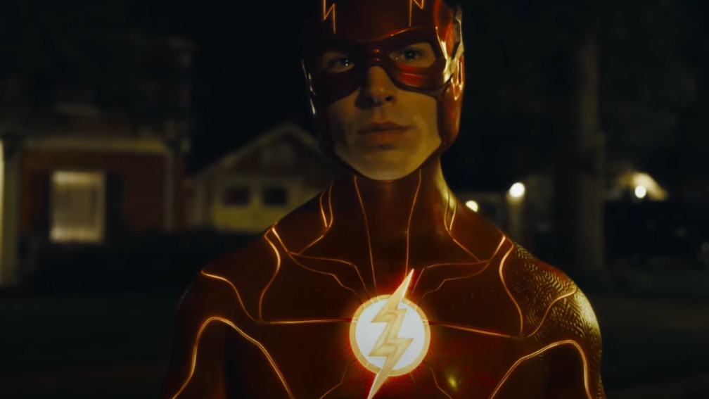Ezra Miller nei panni di The Flash in primo piano