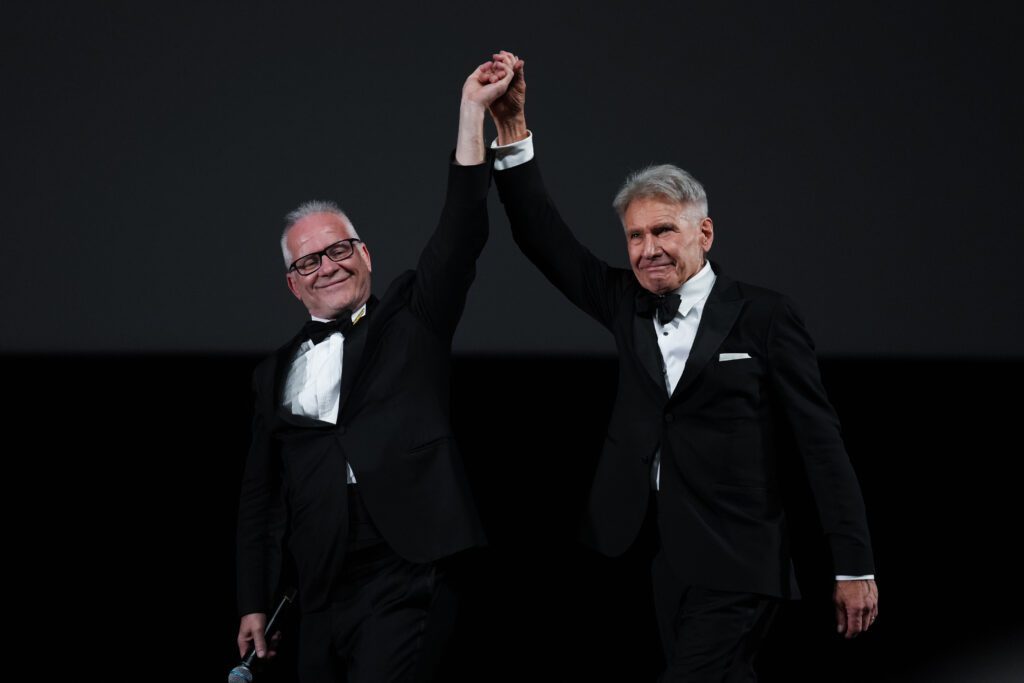 CANNES, FRANCE - MAY 18: Thierry Frémaux & Harrison Ford attends the screening of ‘Indiana Jones and The Dial of Destiny’ during the 76th International Cannes Film Festival at Palais des Festivals on May 18, 2023 in Cannes, France