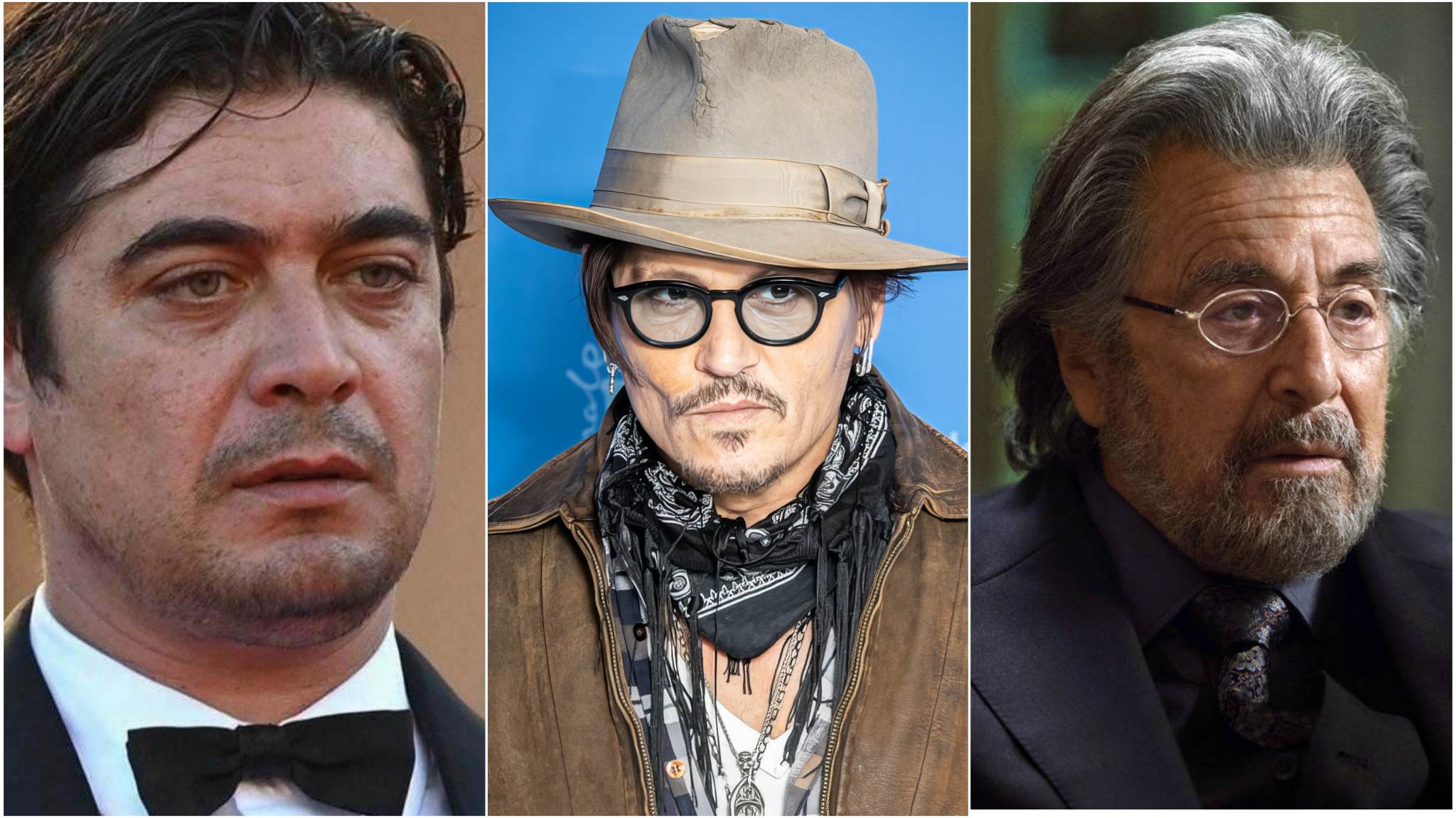 collage immagini Scamarcio, Depp, Pacino
