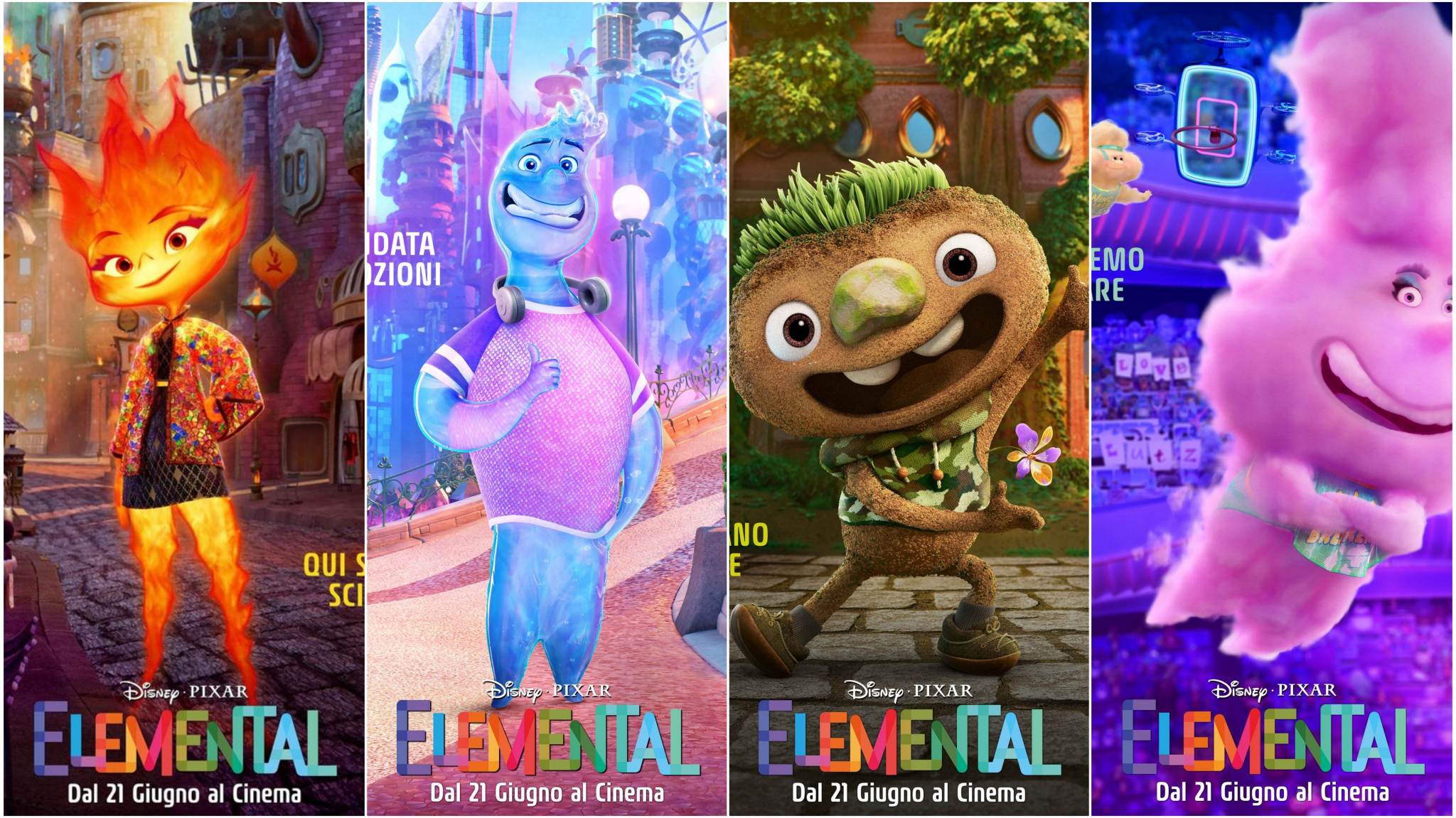collage nuovi character poster film elemental