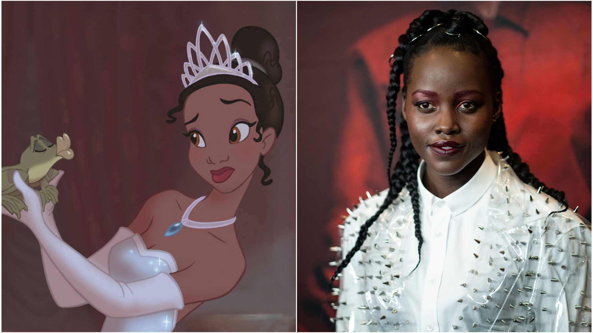 collage immagini lupita nyong'o e la principessa e il ranocchio