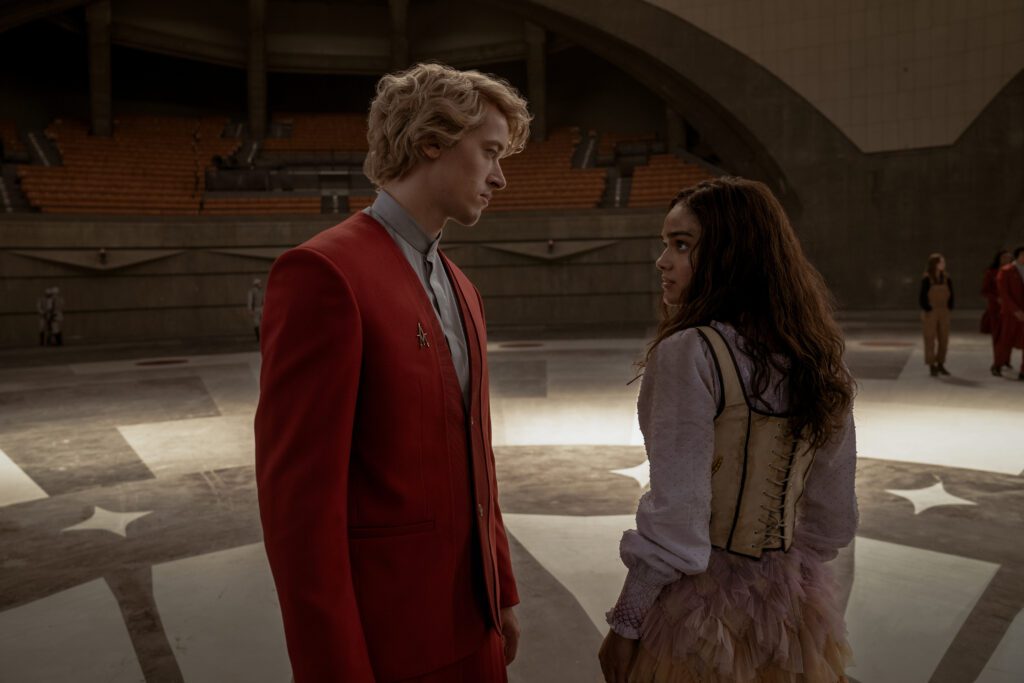 Tom Blyth as Coriolanus Snow and Rachel Zegler as Lucy Gray Baird in The Hunger Games: The Ballad of Songbirds and Snakes. Photo Credit: Murray Close