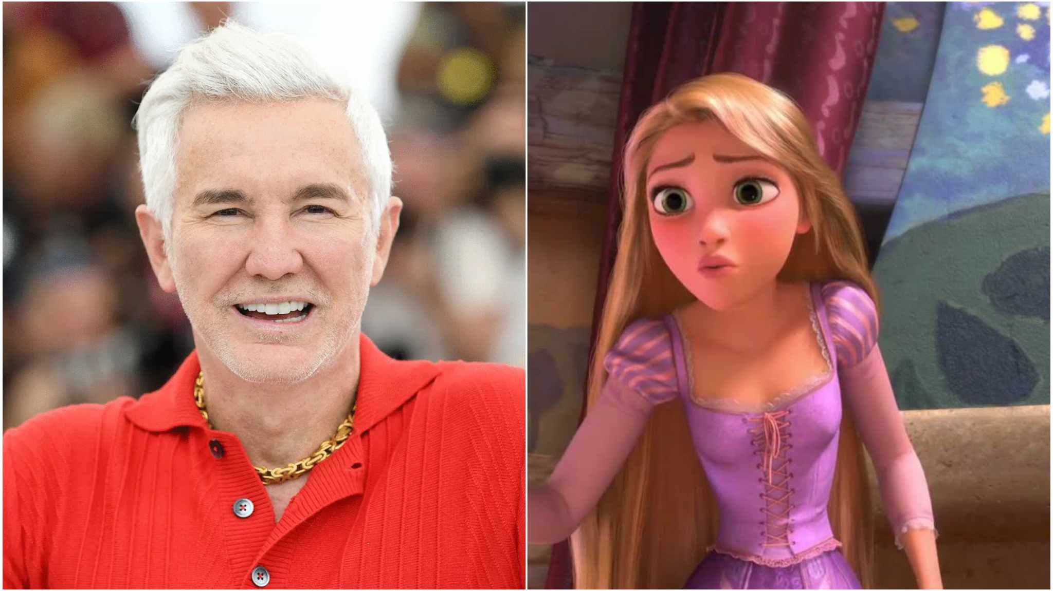 collage immagine Buz Luhrmann e animazione Rapunzel