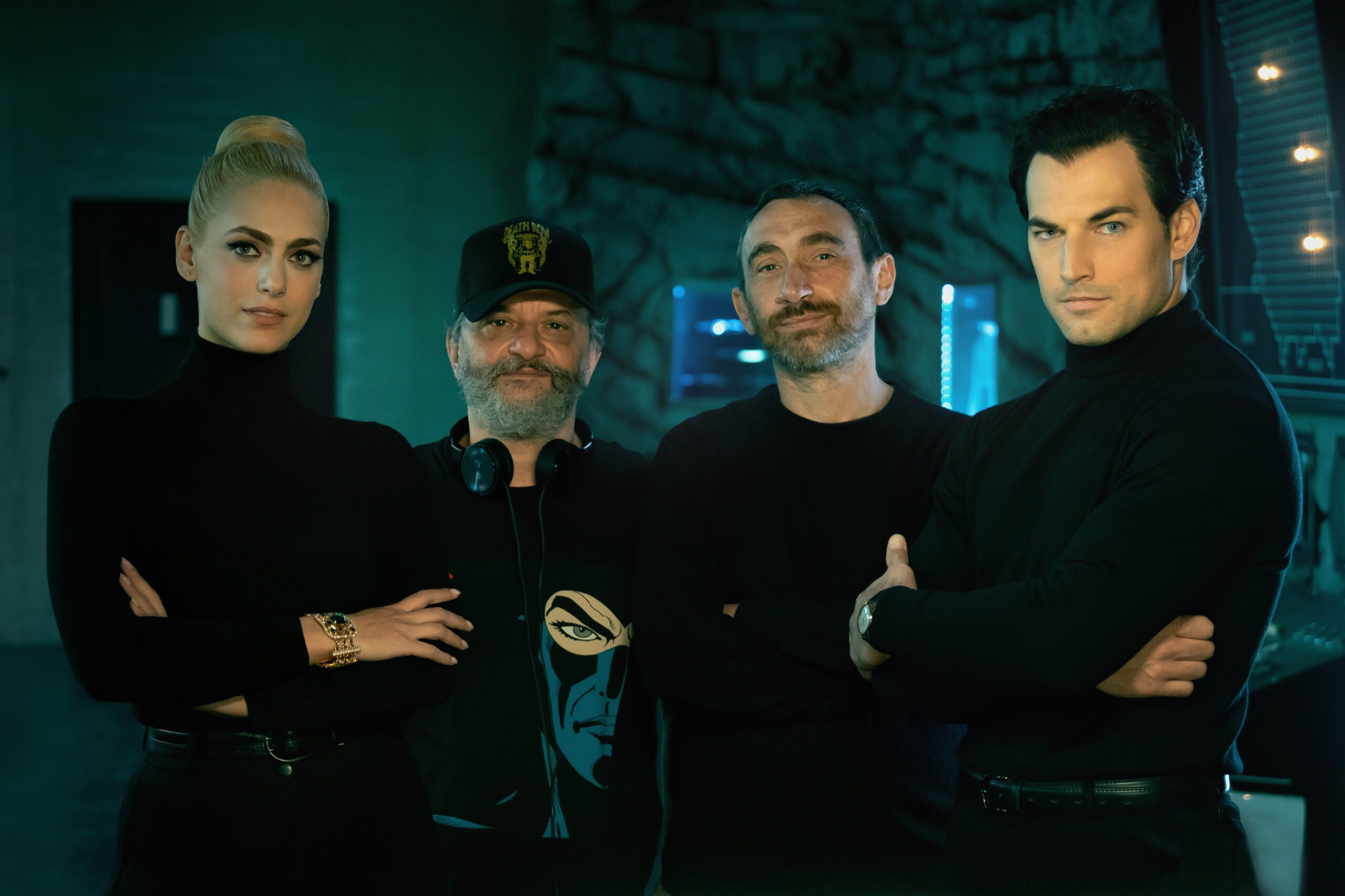 Miriam Leone, I Manetti bros. e Giacomo Gioanniotti sul set di Diabolik chi sei?