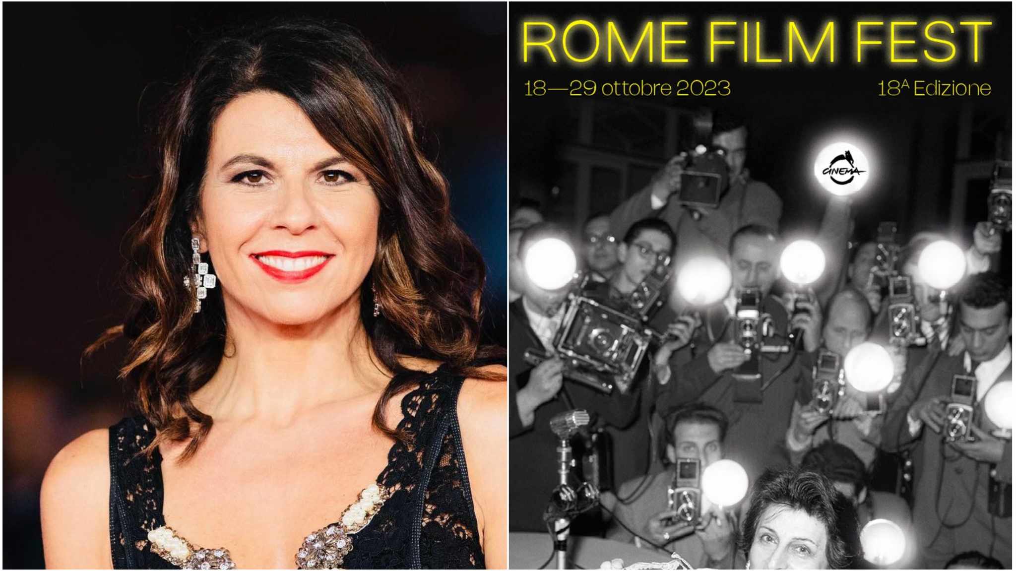 collage immagini geppi cucciari locandina festa del cinema di roma 2023