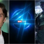 collage immagini cillian murphy, logo fantastic four e dottor destino