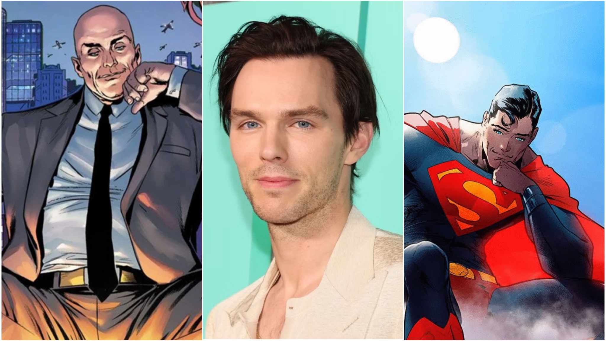 Collage immagini lex luthor - nicholas hoult e superman