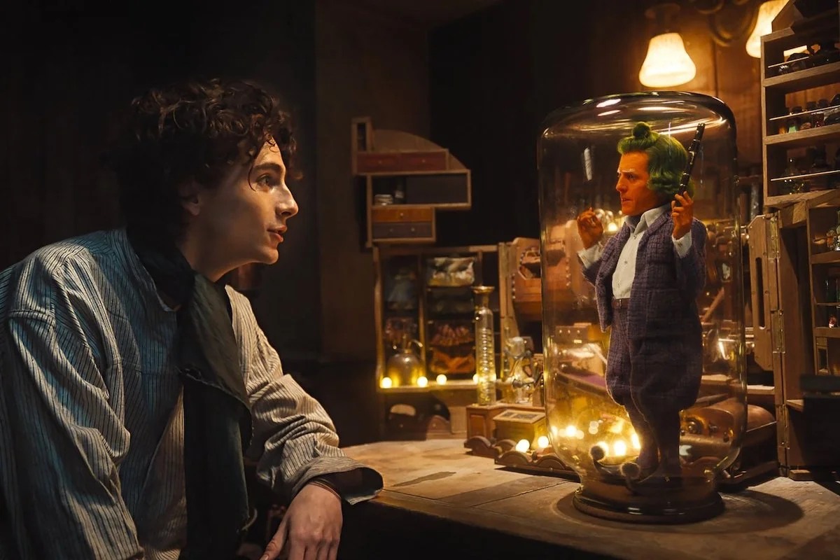 timothee chalamet e hugh grant in wonka