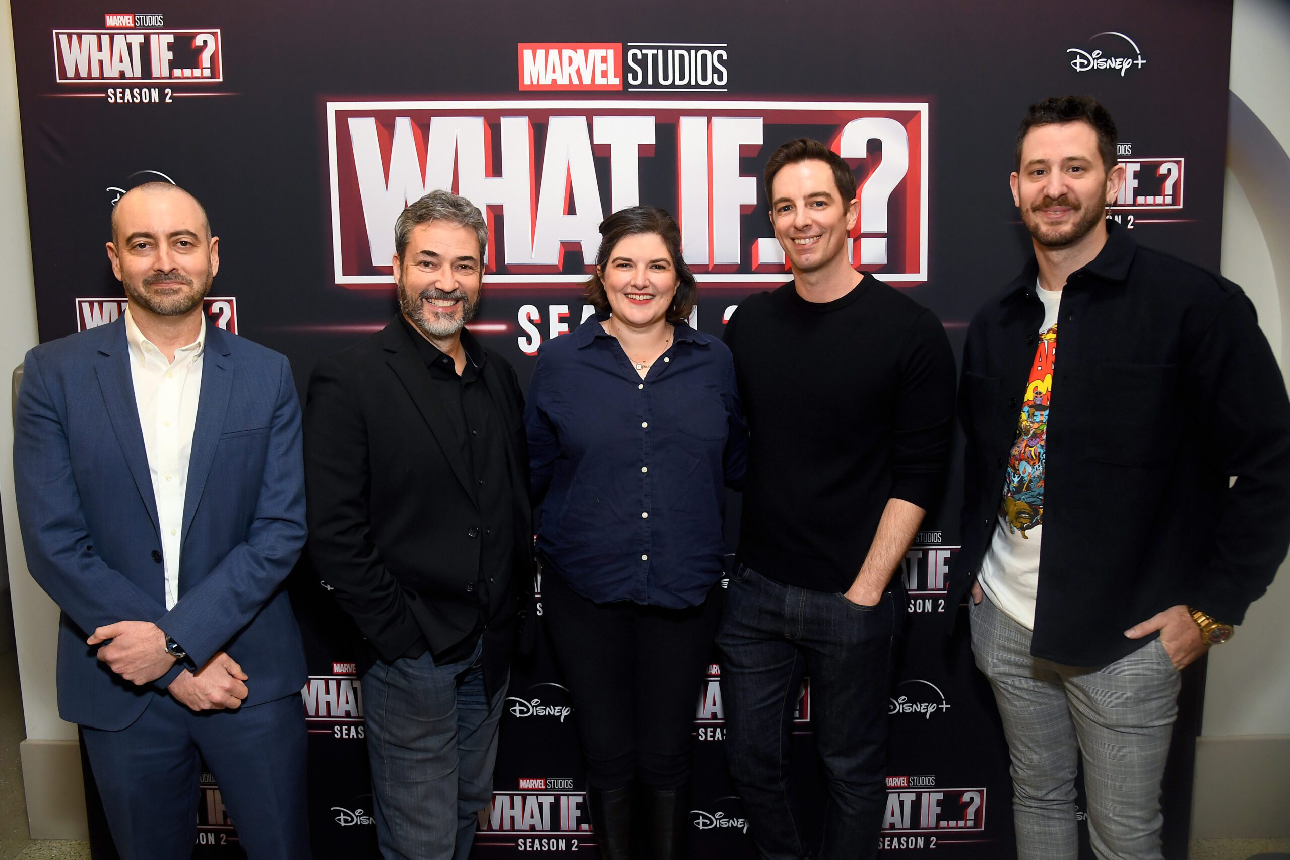 BURBANK, CALIFORNIA - DECEMBER 11: (L-R) Brad Winderbaum, Bryan Andrews, A. C. Bradley, Matthew Chauncey and Brandon Davis attend a special What if…? Season 2 screening event at Walt Disney Studios on December 11, 2023 in Burbank, California. (Photo by Alberto E. Rodriguez/Getty Images for Disney)