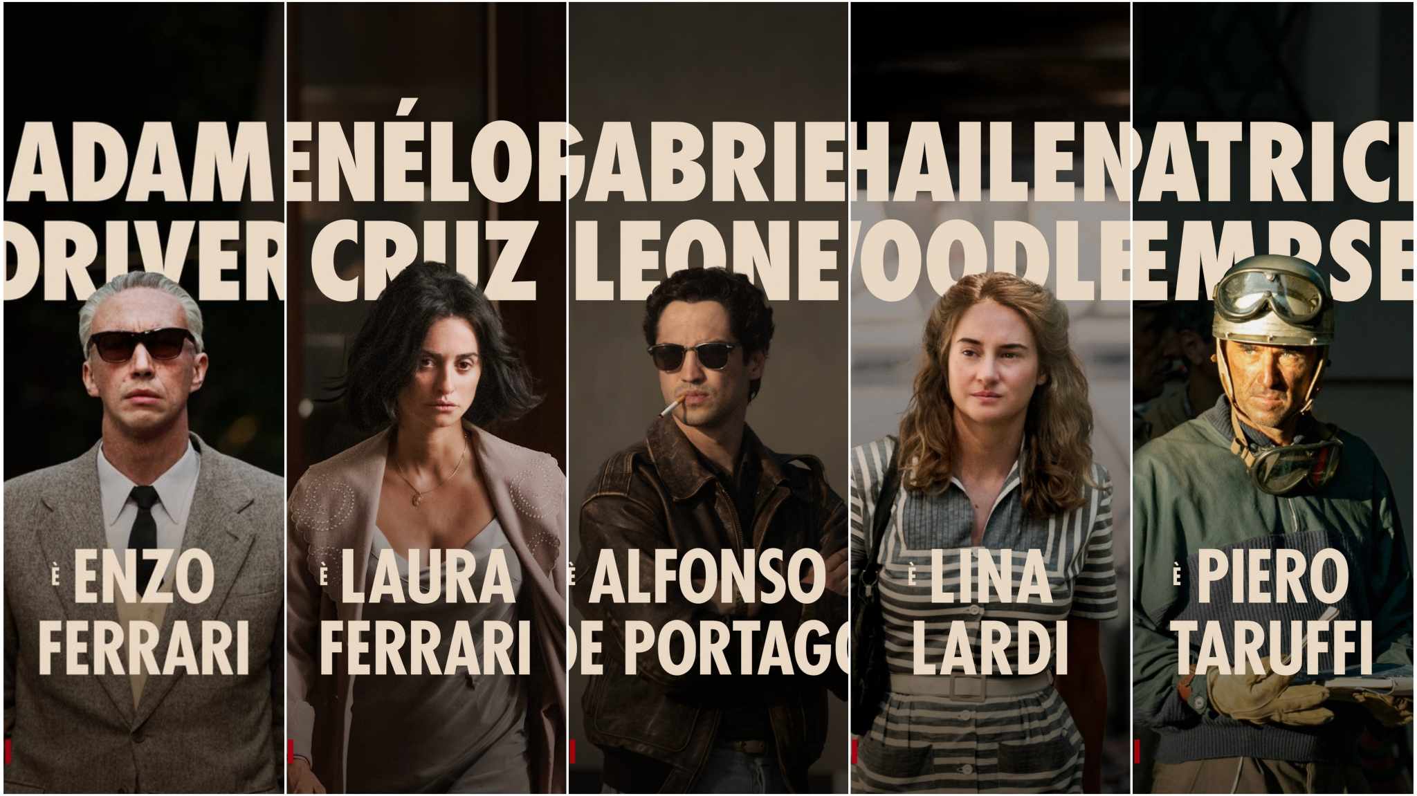 Ferrari: i protagonisti ritratti nei character poster italiani