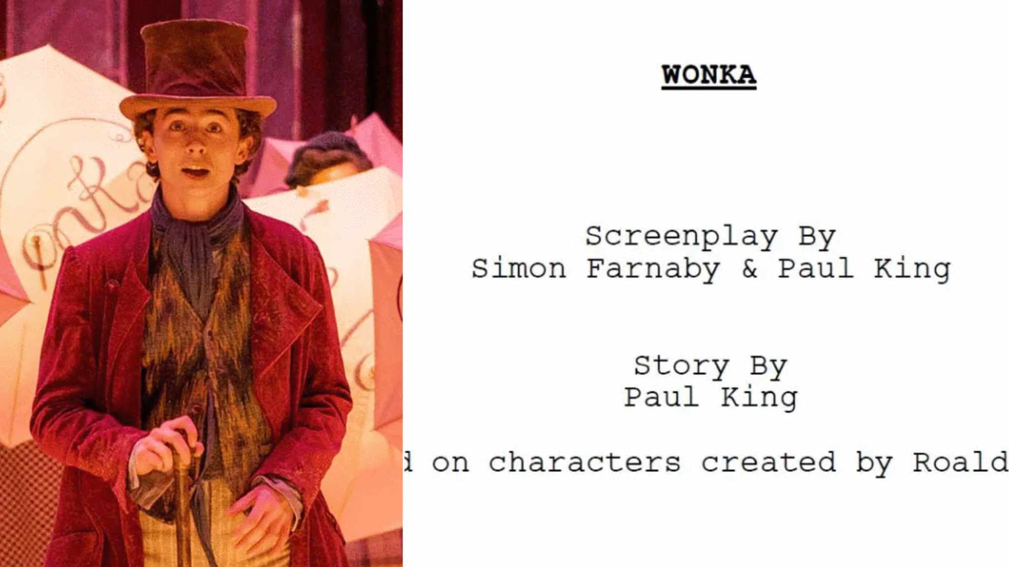 Wonka: la sceneggiatura del film con Timothée Chalamet