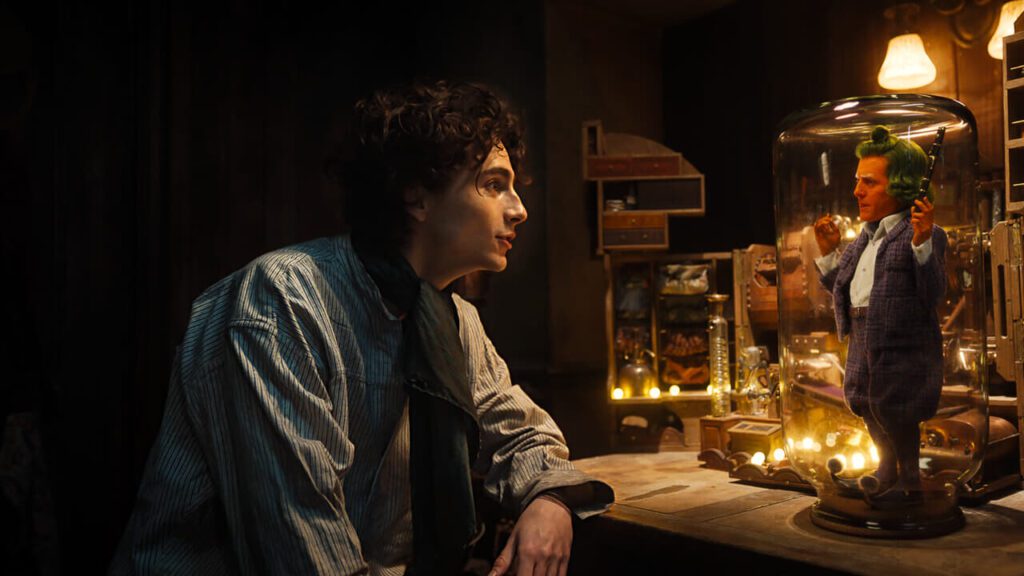 timothée chalamet e hugh grant in wonka