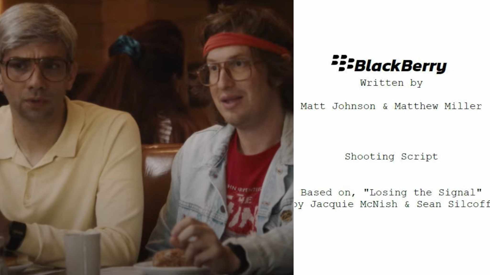 collage immagini e sceneggiatura film blackberry