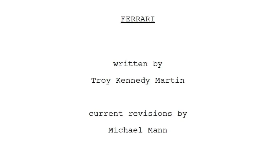 cover sceneggiatura Ferrari
