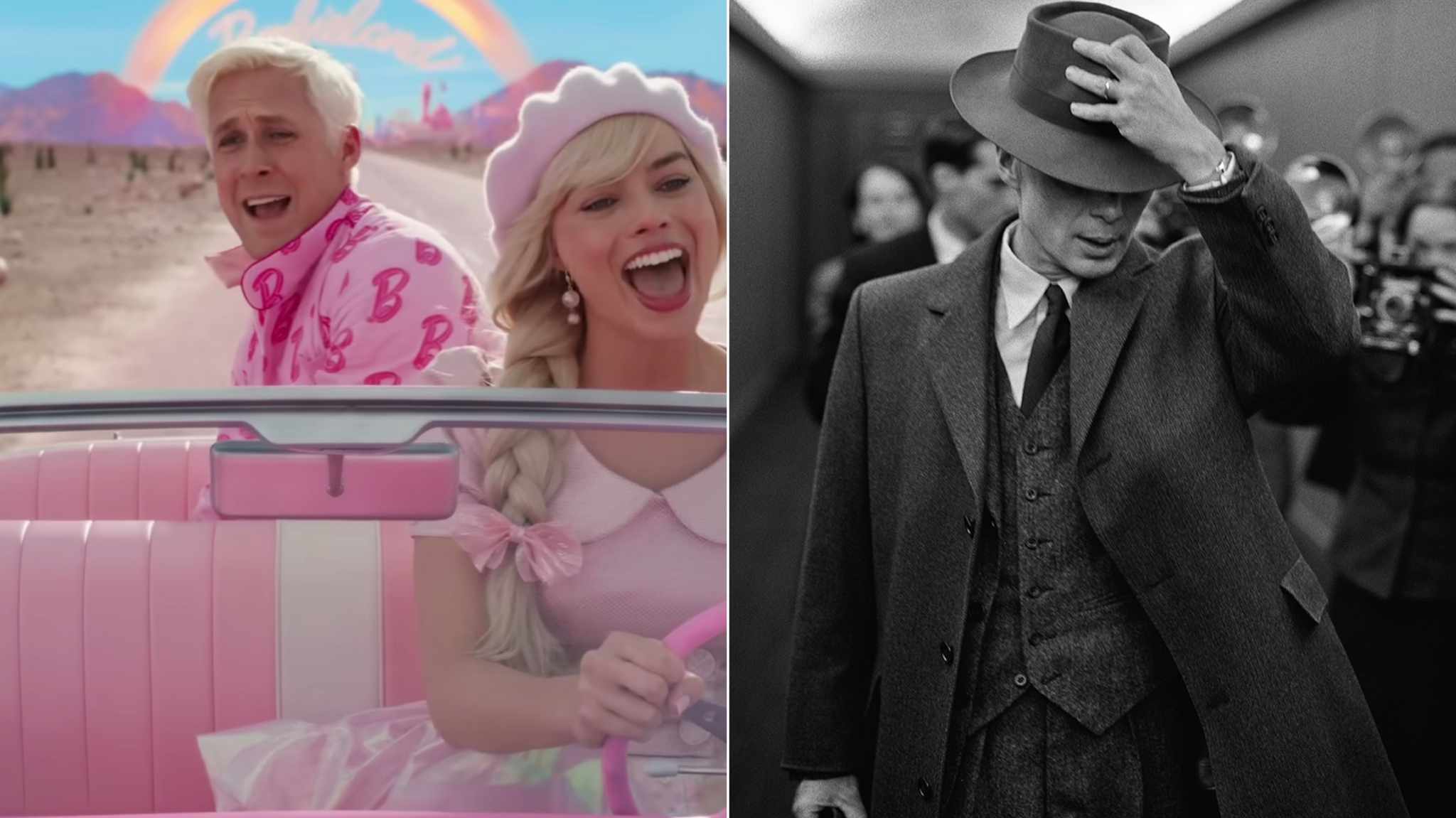 collage immagini film oppenheimer e barbie