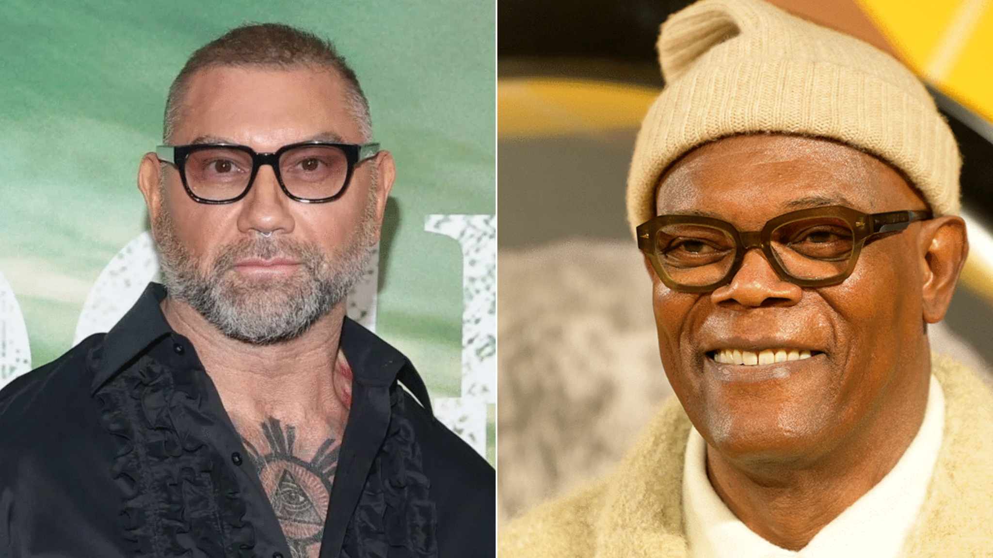 collage immagini dave bautista e samuel l jackson