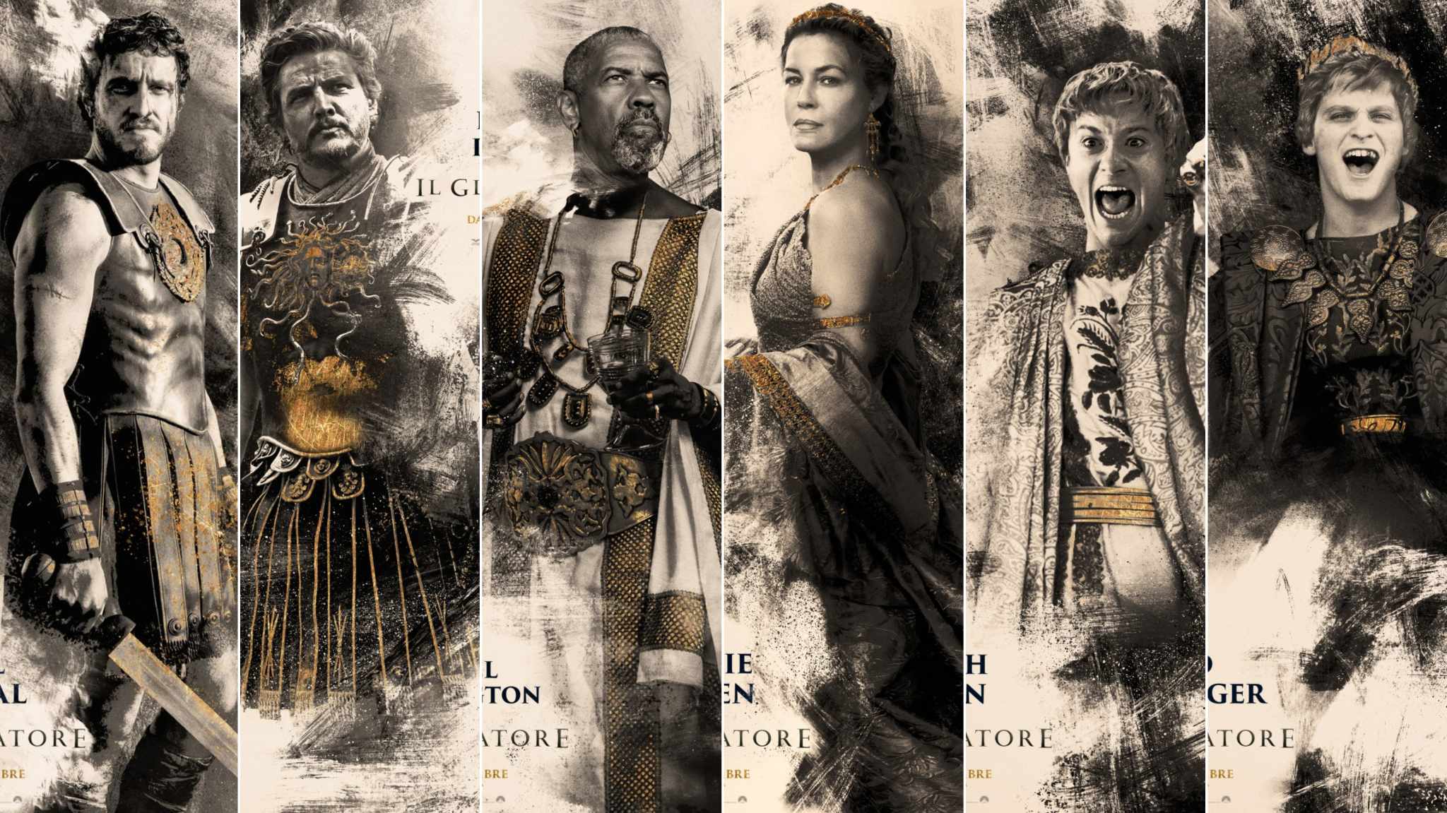 Il Gladiatore II: i protagonisti ritratti nei nuovi character poster