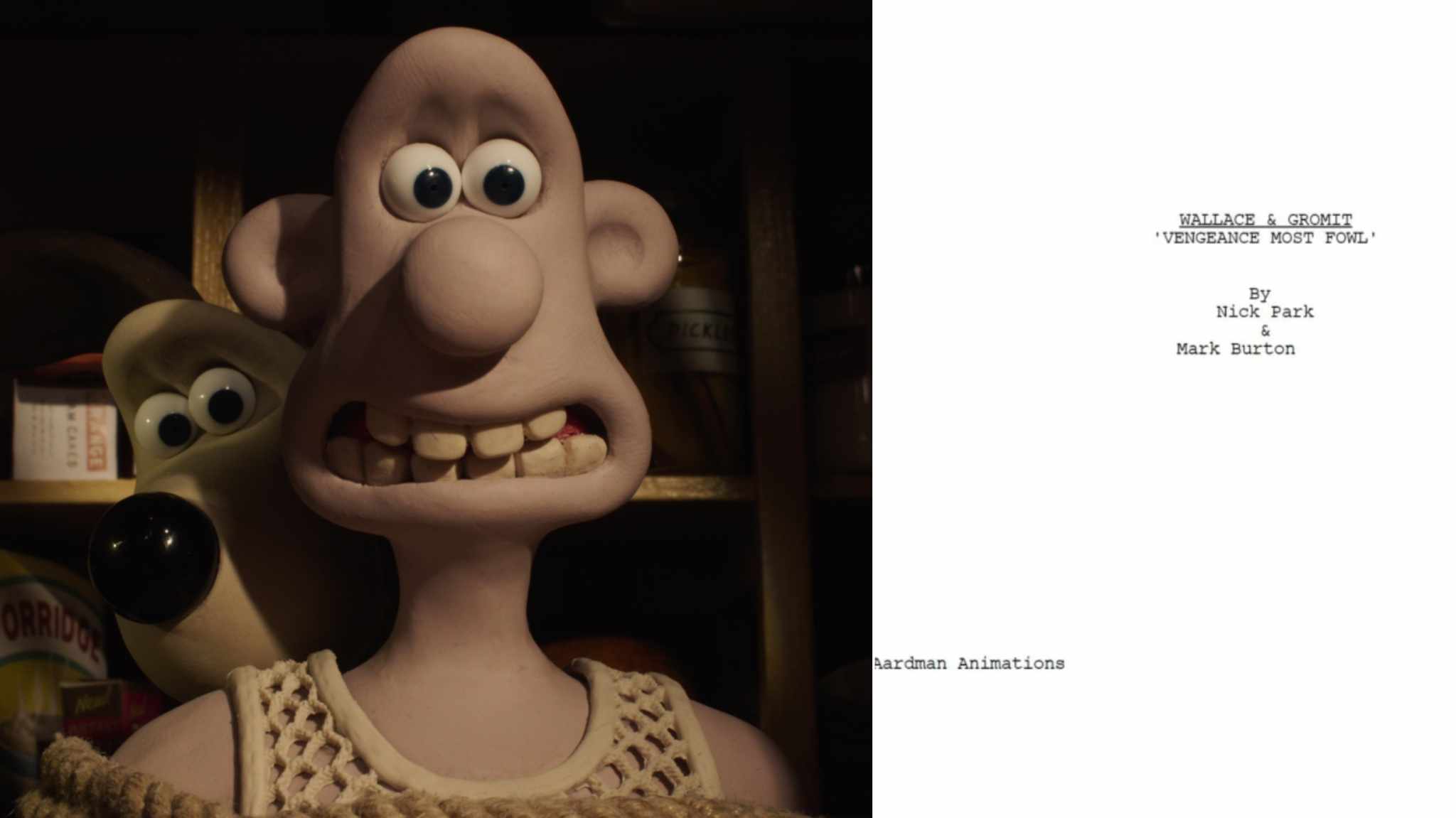 Wallace & Gromit: Vengeance Most Fowl, la sceneggiatura dell’animazione in stop-motion di Nick Park e Mark Burton