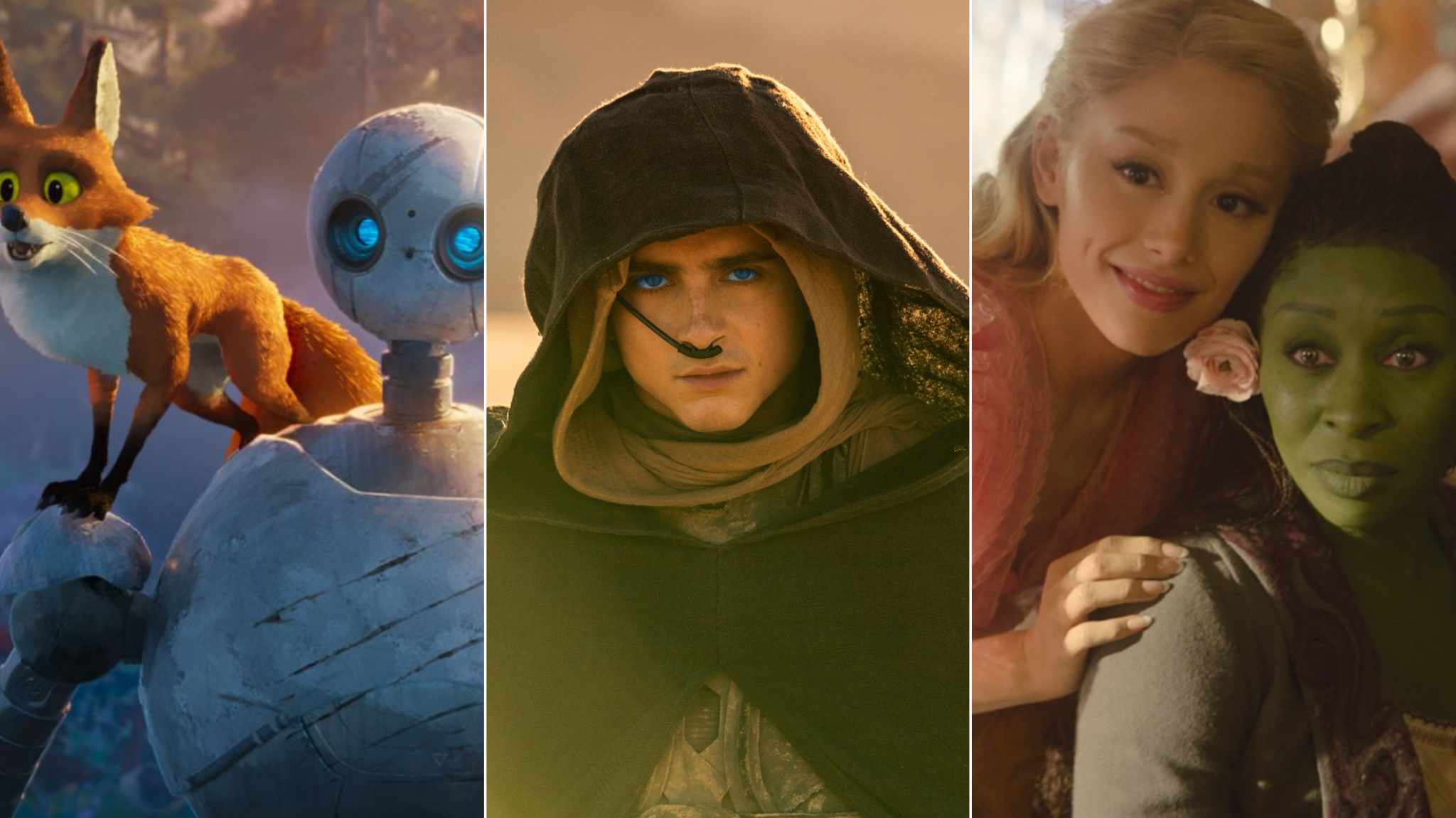 cover immagini film dune: parte due, wicked e Il robot selvaggio