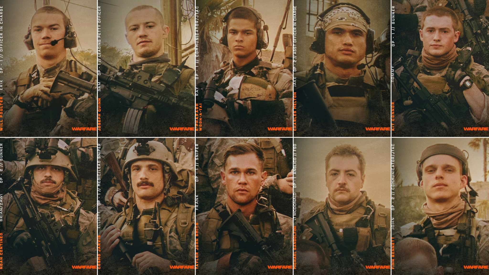 Warfare: i character poster statunitensi dei protagonisti del film di Alex Garland e Ray Mendoza