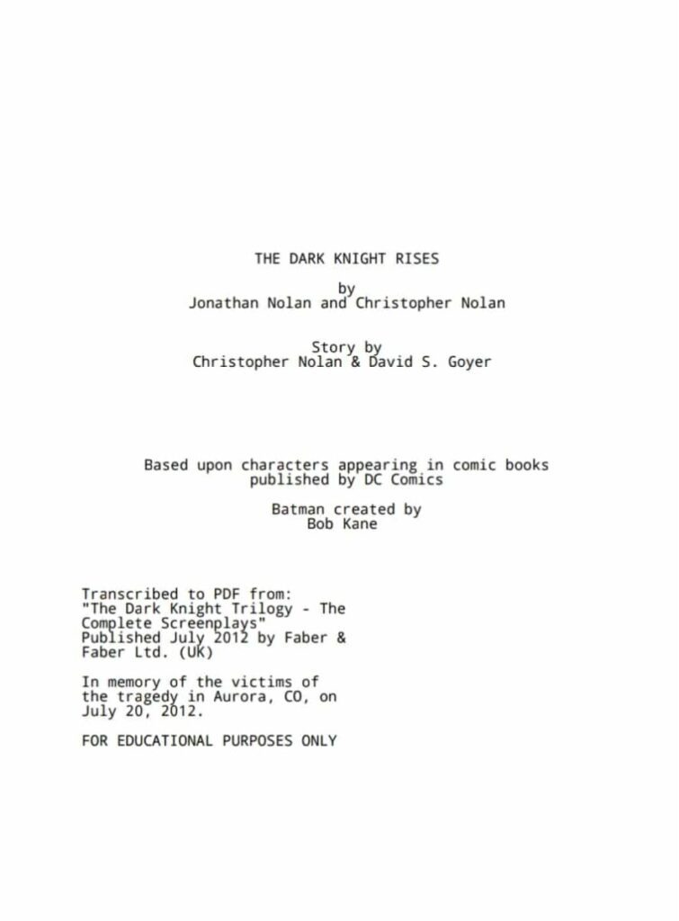 sceneggiatura il cavaliere oscuro - il ritorno