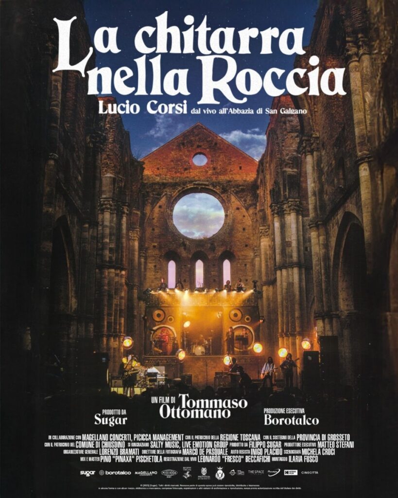 poster LA CHITARRA NELLA ROCCIA – LUCIO CORSI DAL VIVO ALL’ABBAZIA DI SAN GALGANO