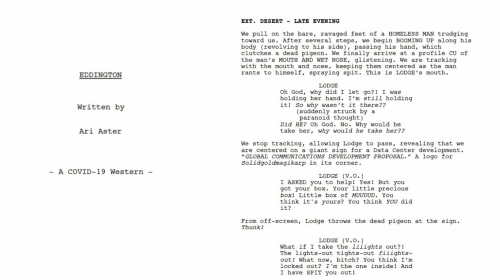 sceneggiatura eddington