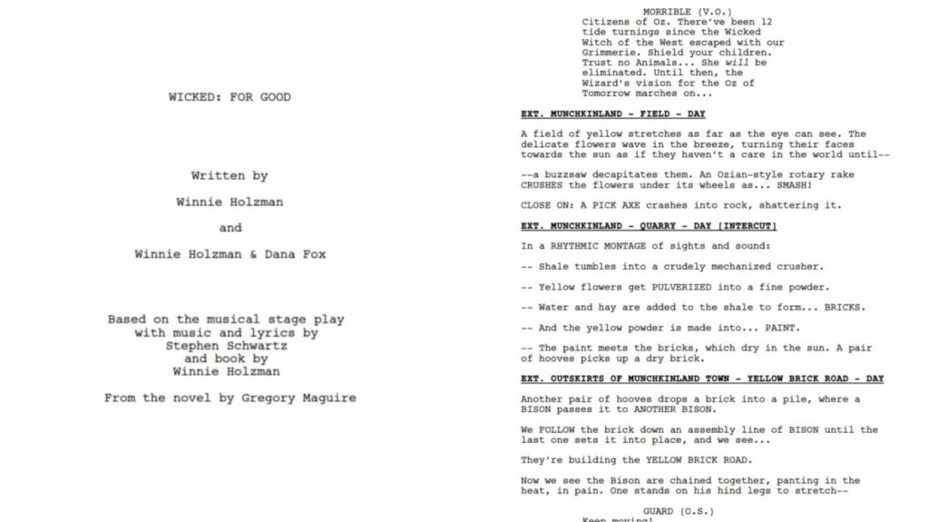 wicked for good sceneggiatura