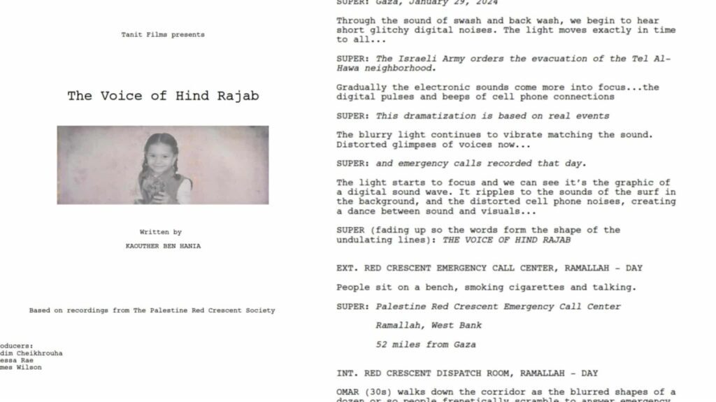 the voice of hind rajab - script